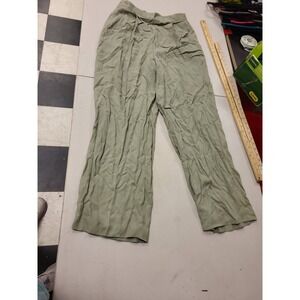 theo mile Womens Pants Size 8 Green Silk Blend Elastic Waist Casual Trousers